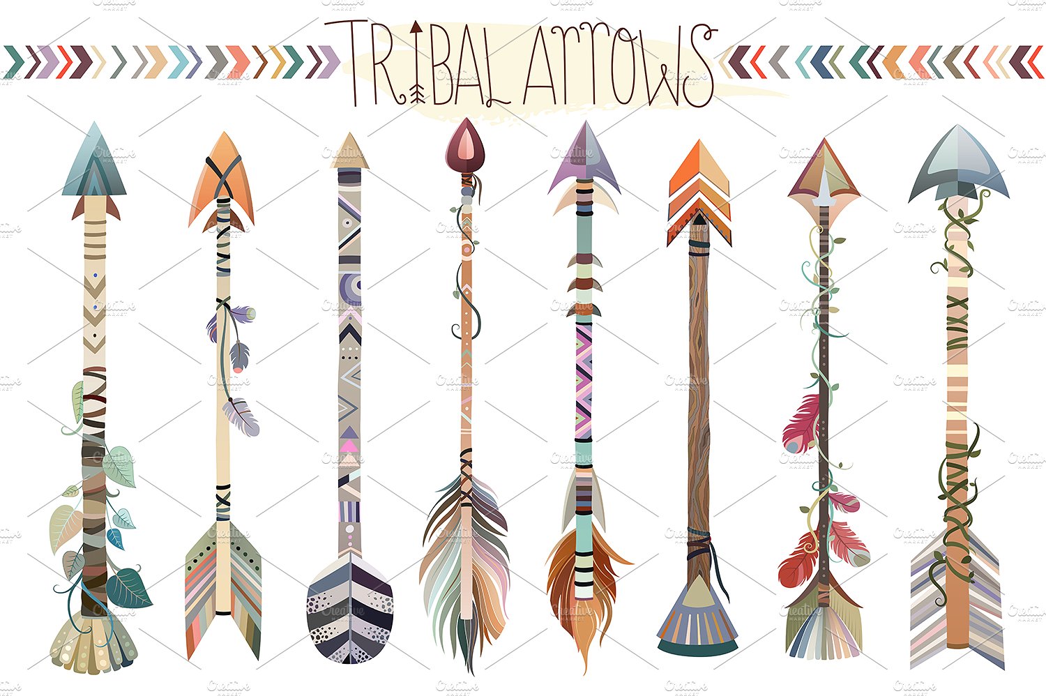 原始部落独特箭头矢量png,jpg素材集 Tribal Arrows Vector PNG, & JPG Set插图
