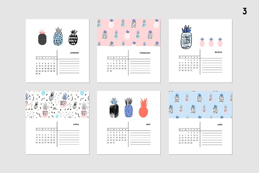 水彩涂鸦日历模板 2017 CALENDARS | raster & vector插图(5)