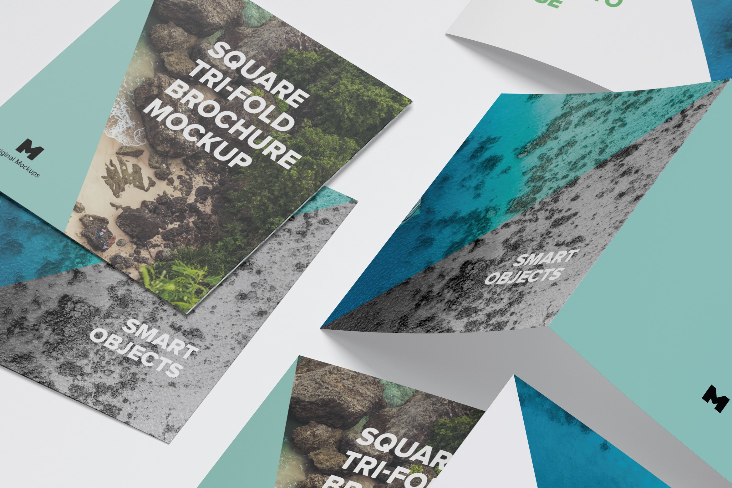 三折页传单小册子设计图等距样机07 Square Tri-Fold Brochure Mockup 07插图