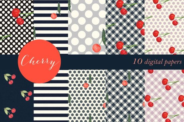 樱桃别针水彩图案纸张背景 Cherry. Pin up watercolor paper