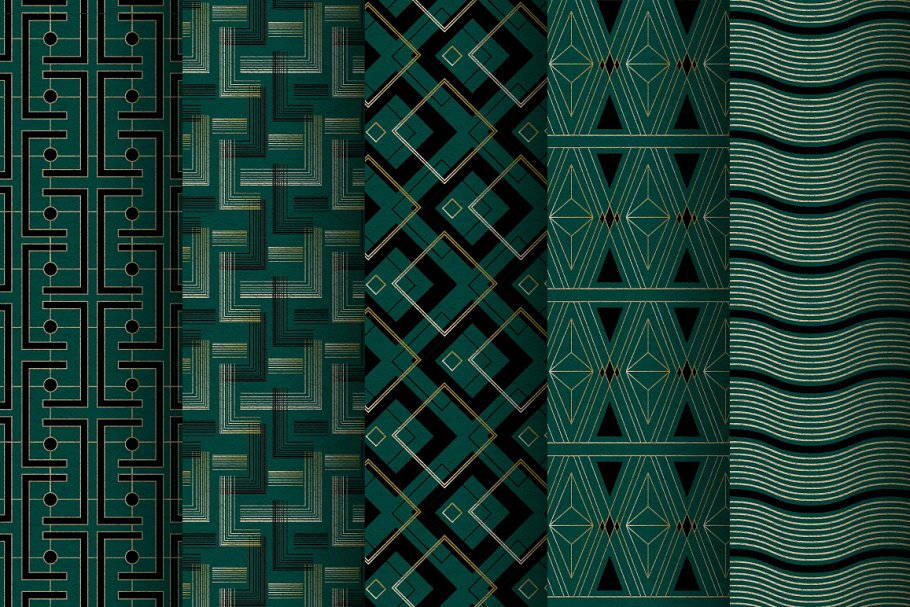 有序规则图案艺术背景纹理v2 Art Deco Seamless Patterns插图(1)
