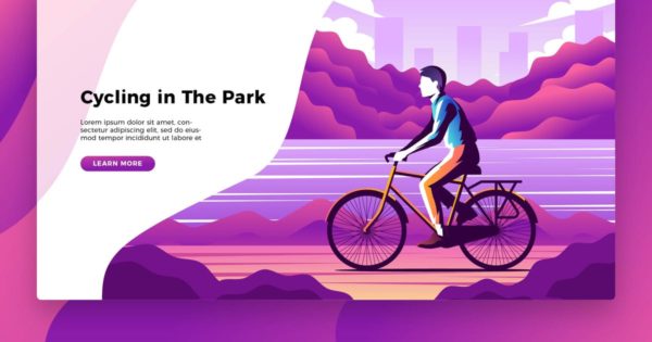 骑行运动概念插画网站Banner＆着陆页模板 Cycling – Banner &amp; Landing Page