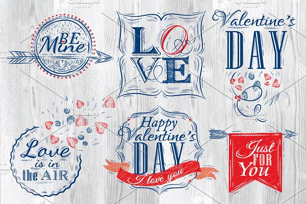 浪漫手绘情人节专题粉笔插画合集 Set Valentine’s Day插图(1)