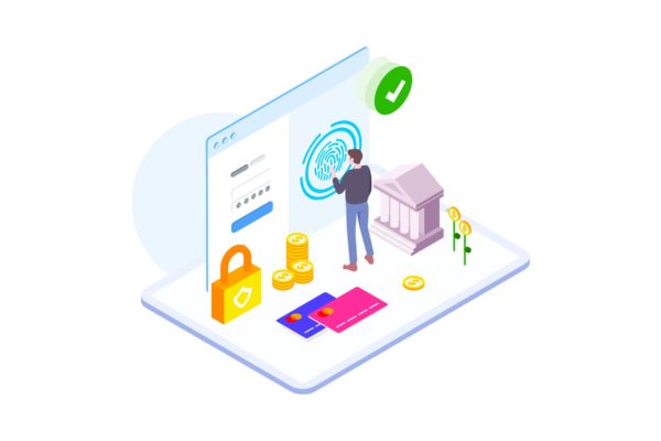 支付安全金融业务场景等距概念插画v3 Payment Security by Finance Isometric – FV
