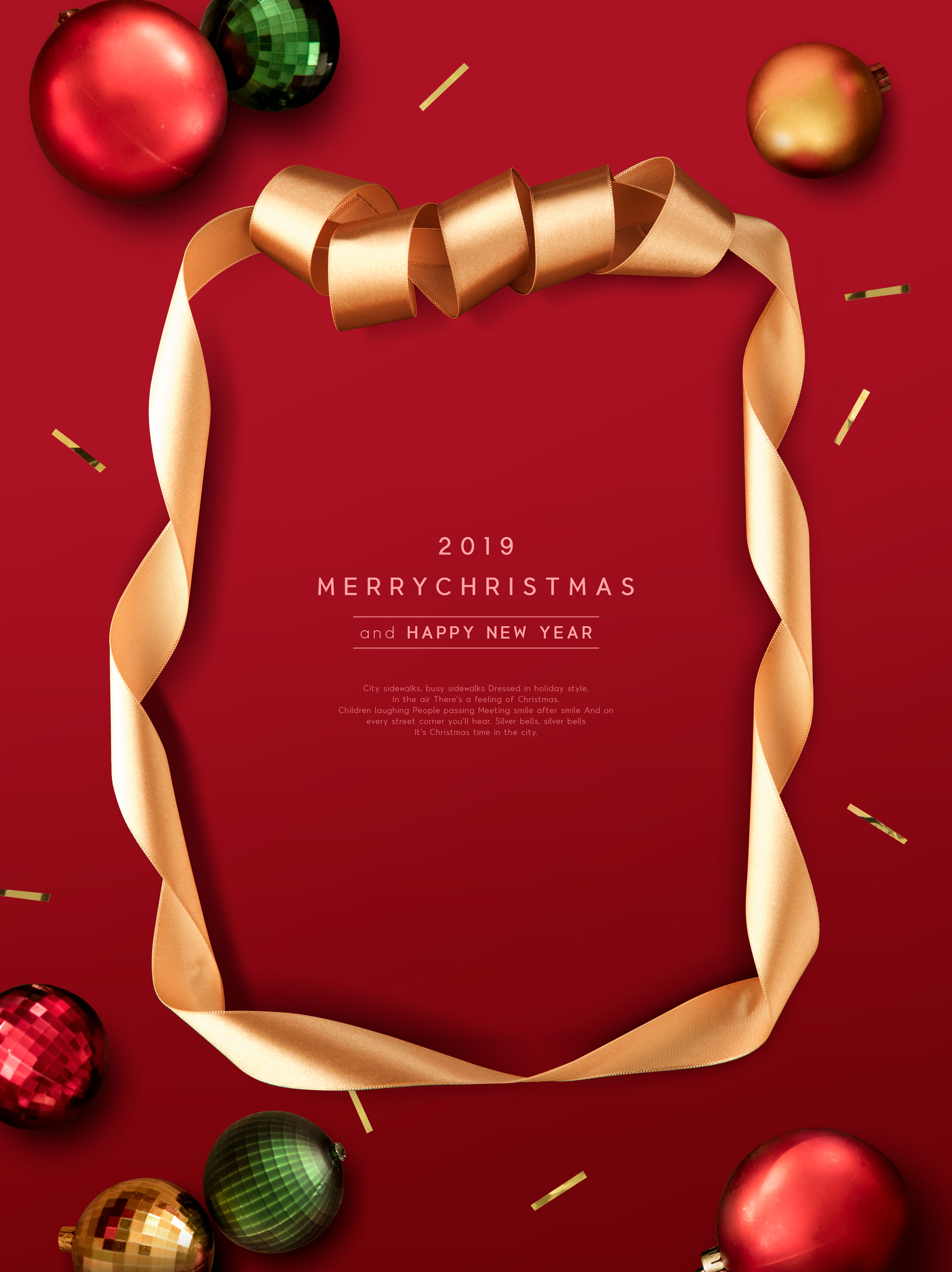 金丝带相框圣诞派对活动邀请海报/传单模板插图