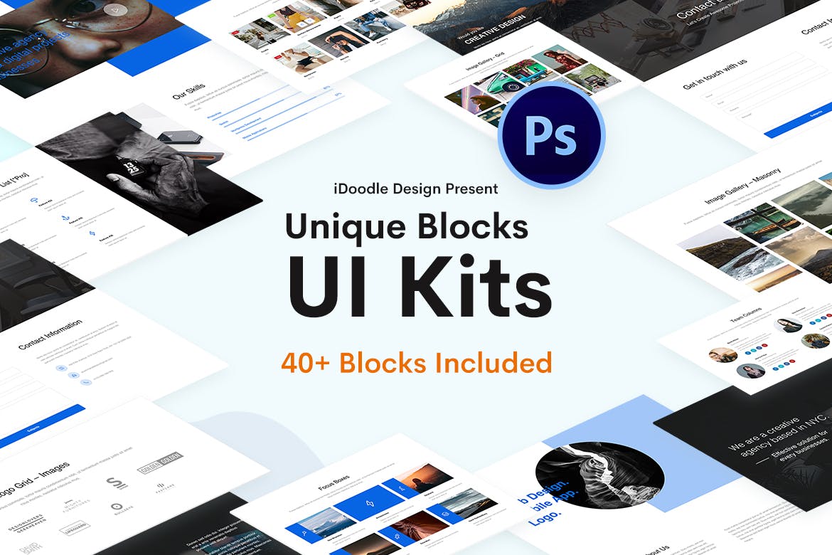 创意网站功能区块/版块UI设计PSD模板 Blocks Creative UI Kits PSD Template插图(1)