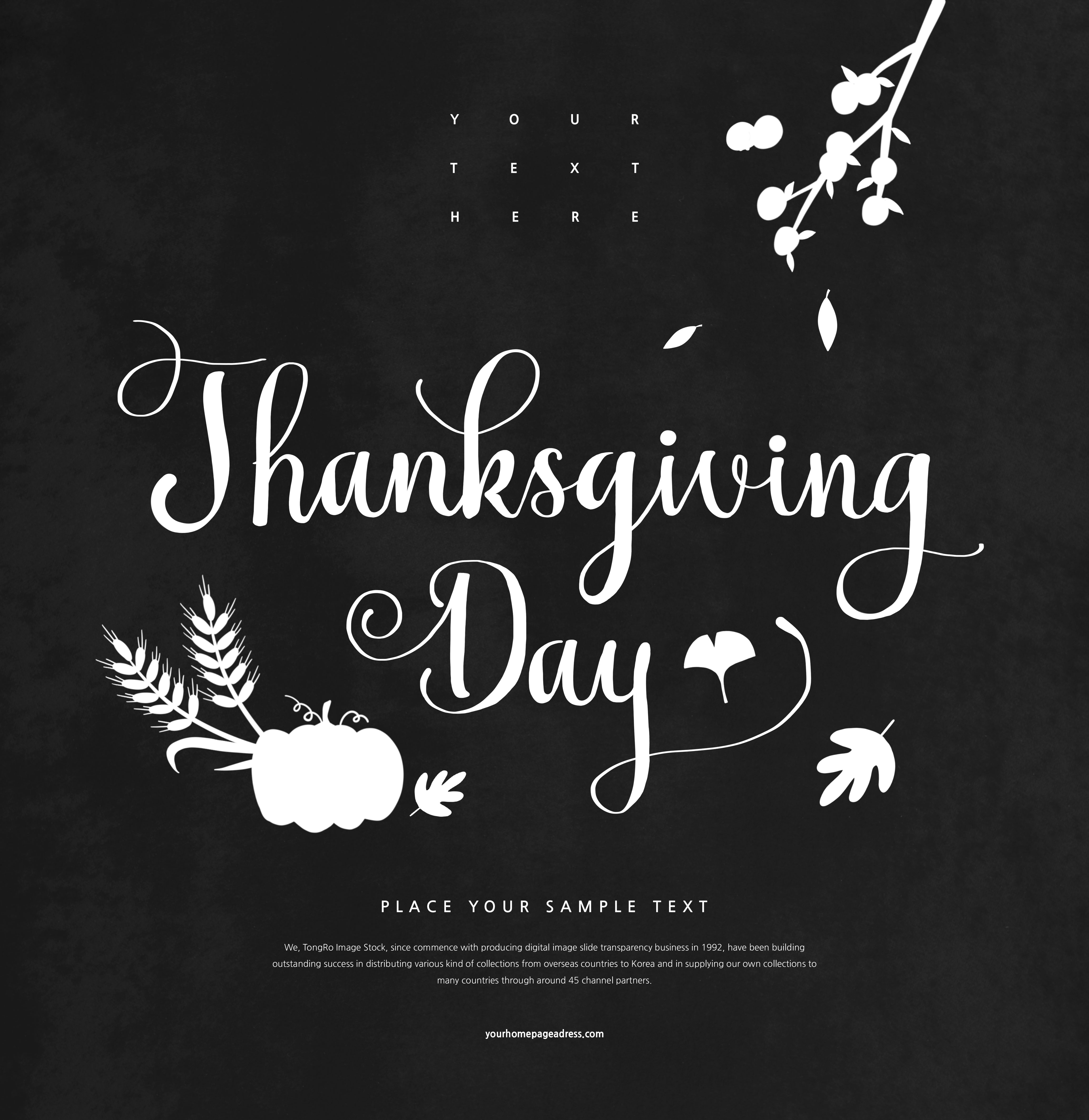 黑白简约风格感恩节主题海报设计模板[PSD]插图