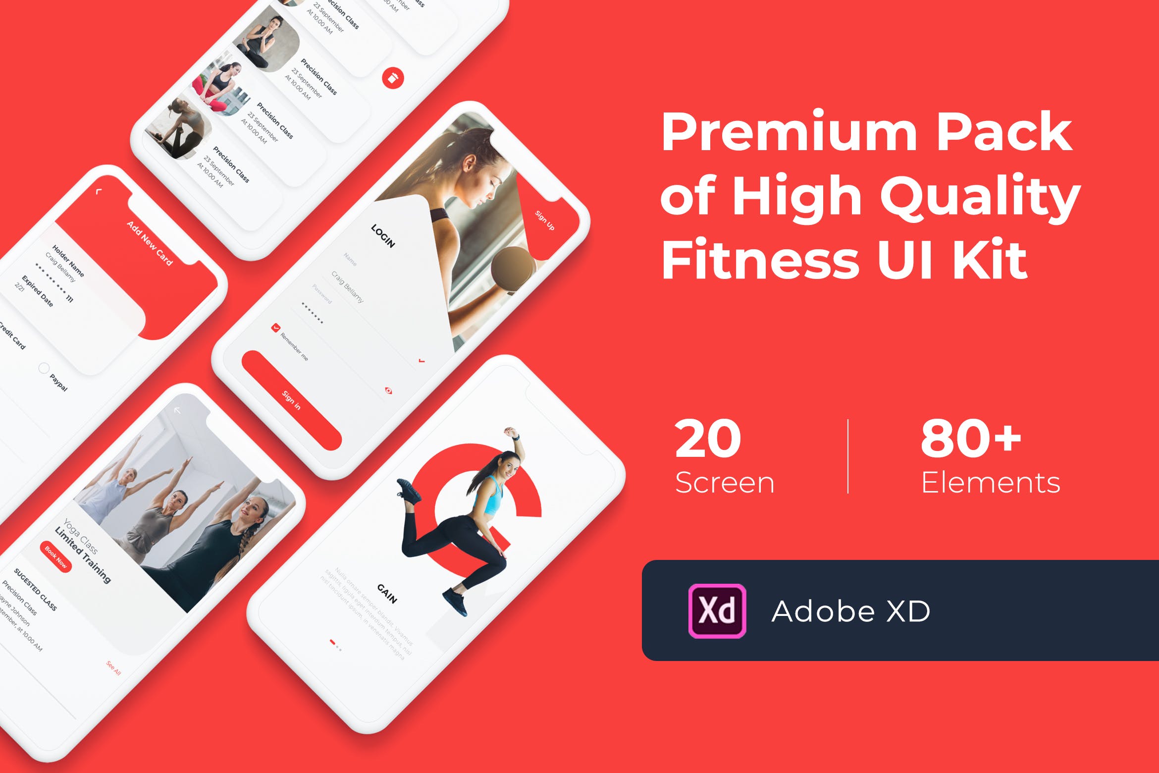 健身APP界面设计UI模板下载[for XD] Gym and Fitness Mobile UI KIT for XD插图