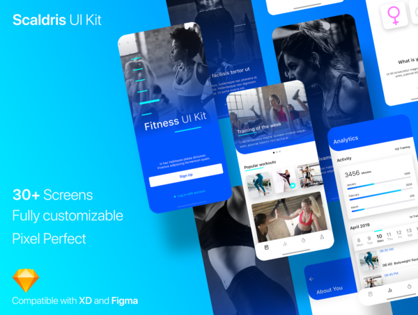 素材库下午茶：运动锻炼健身APP应用UI设计Sketch模板