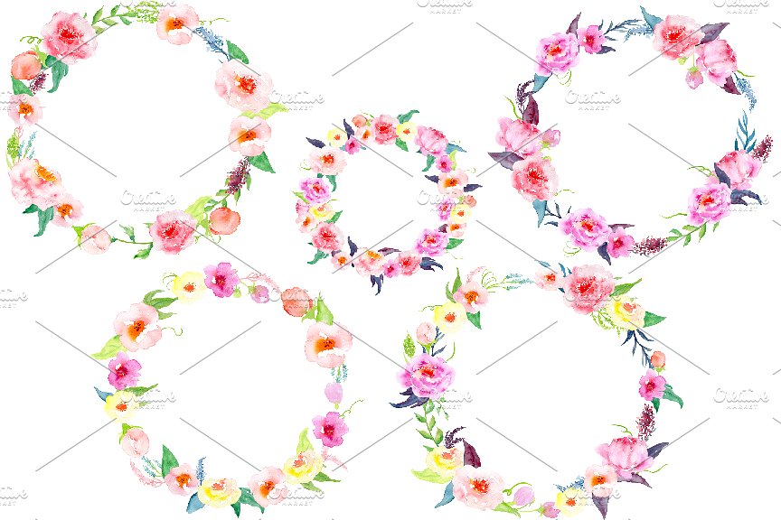 精美水彩牡丹花环插画 Watercolor Peony Wreath插图(1)