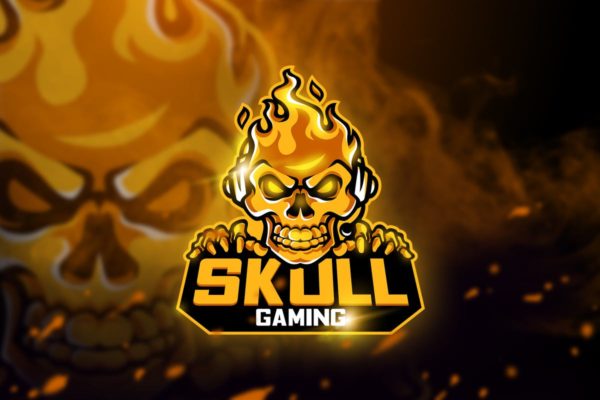 烈火骷髅游戏竞技战队队徽Logo模板 Skull Gaming – Mascot &amp; Esport logo
