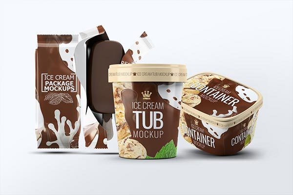 时尚高端的冰淇淋雪糕包装设计VI样机展示模型mockups