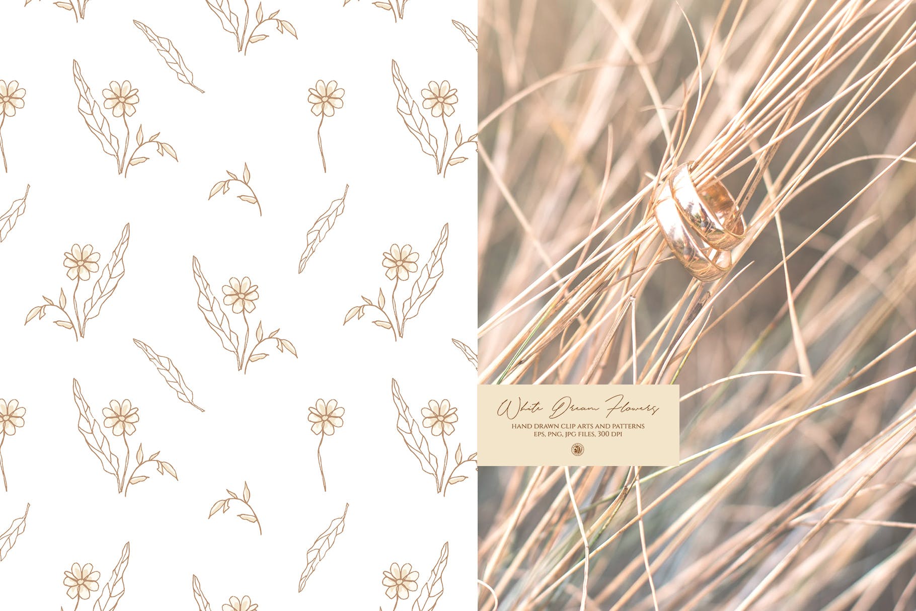 白色梦幻花卉手绘图案矢量素材 White Dream Flowers插图(2)