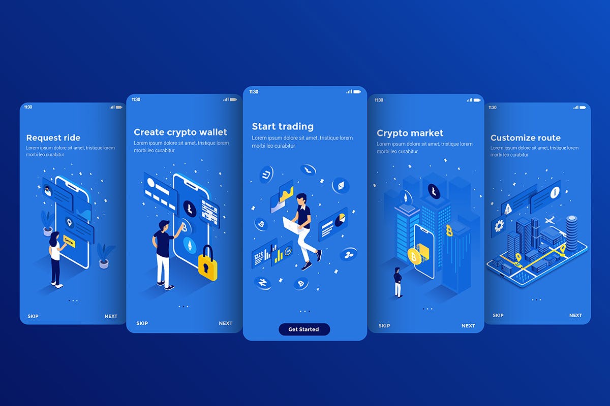 等距概念插画设计风格APP应用引导页设计模板 Modern user interface UX, UI screen template插图(8)