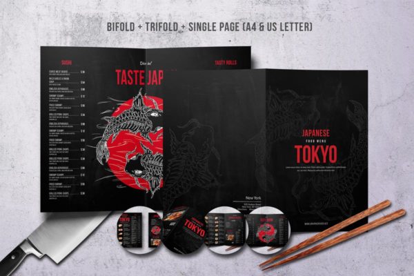 日式餐厅寿司刺身餐厅菜单设计PSD模板 Japanee Menu Bundle A4 &amp; US Letter