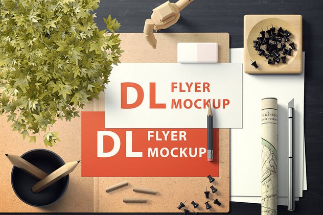 高品质横向DL传单样机套装v1 Landscape DL Flyer Mockup Set 1插图(5)