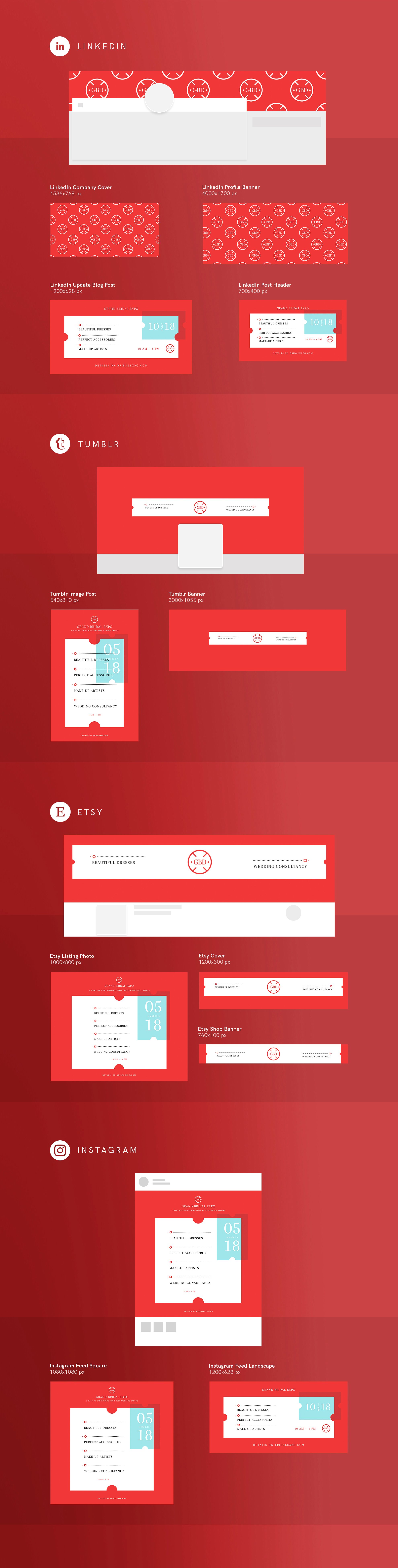高端红色 VI 设计素材集 Mega Bundle | Bridal Expo (社交+文档+名片+传单+海报模板 )插图(1)