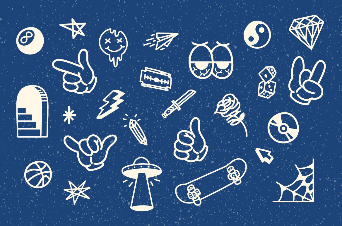 30+线条艺术纹身图案&徽章矢量图形素材 30++ Line Hype Tattoo Vector & Badge插图(2)