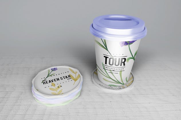 简约酒杯/咖啡杯垫样机V2 Coaster Mockups V2插图(2)