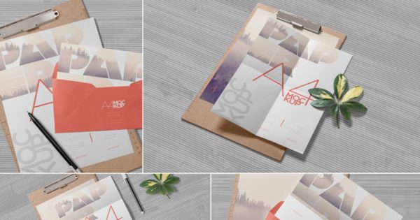 4个逼真A4规格企业信纸纸张设计样机 4 Realistic A4 Paper Mockups