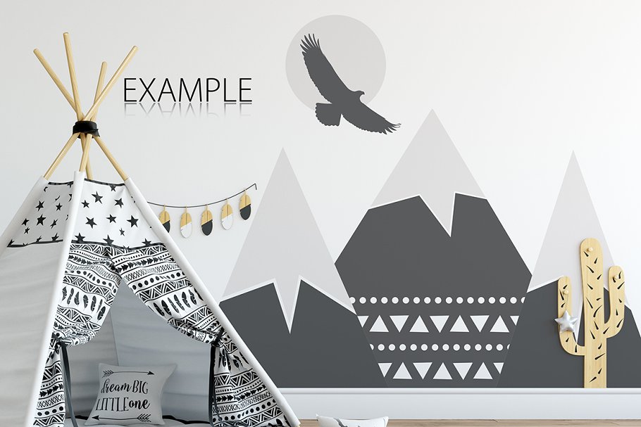 儿童卧室书房墙纸&相框样机 KIDS Interior WALL & FRAMES Mockup 3插图(22)