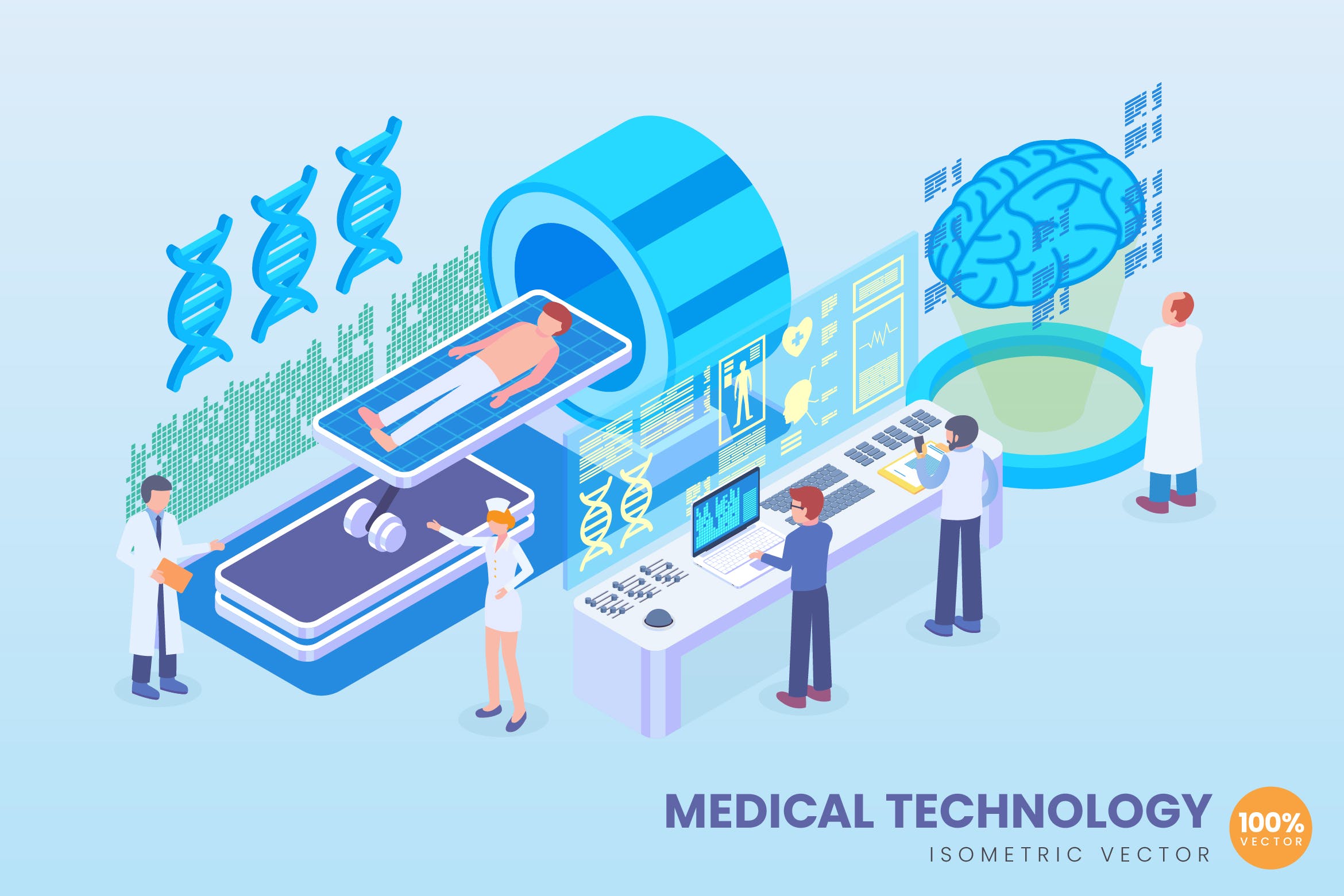 新型医学技术等距矢量科技素材库精选概念插画v2 Isometric Medical Technology Vector Concept插图