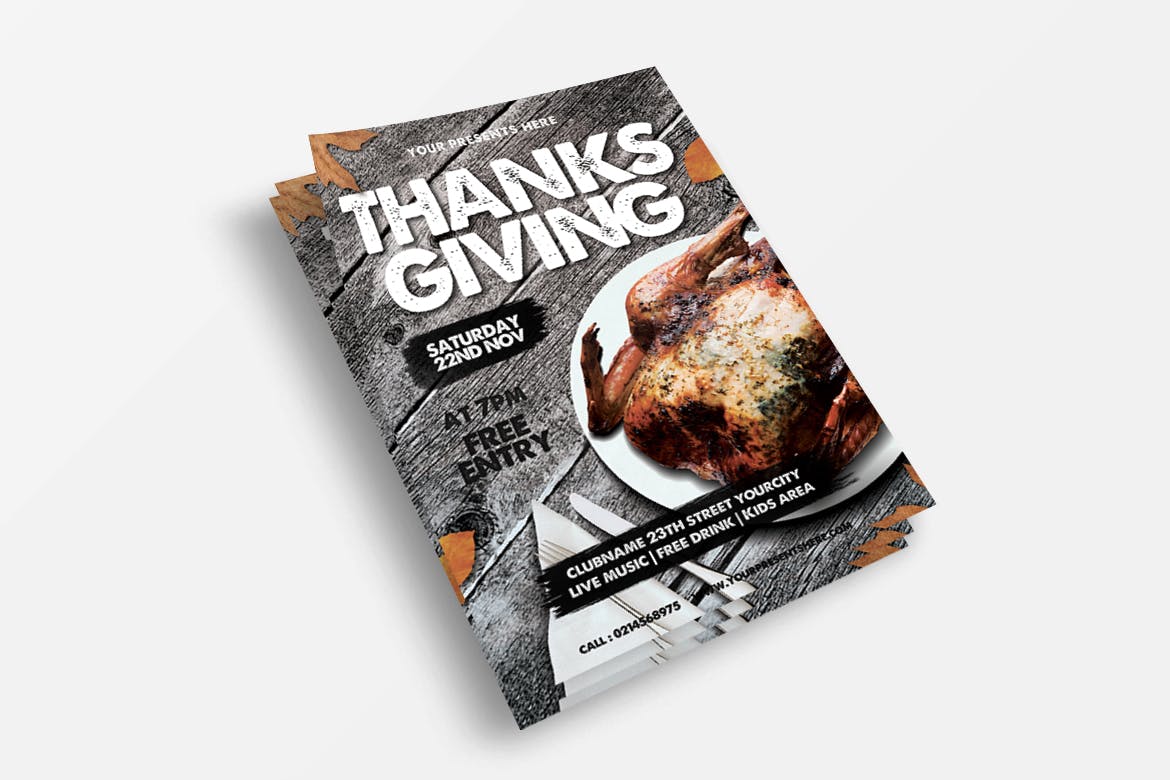 手绘枫叶装饰感恩节庆祝活动海报传单模板 Thanksgiving Flyer插图(3)