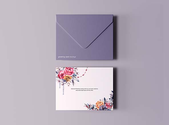 贺卡&amp;信封设计效果图样机素材库精选模板 Greeting Card with Envelope Mockup