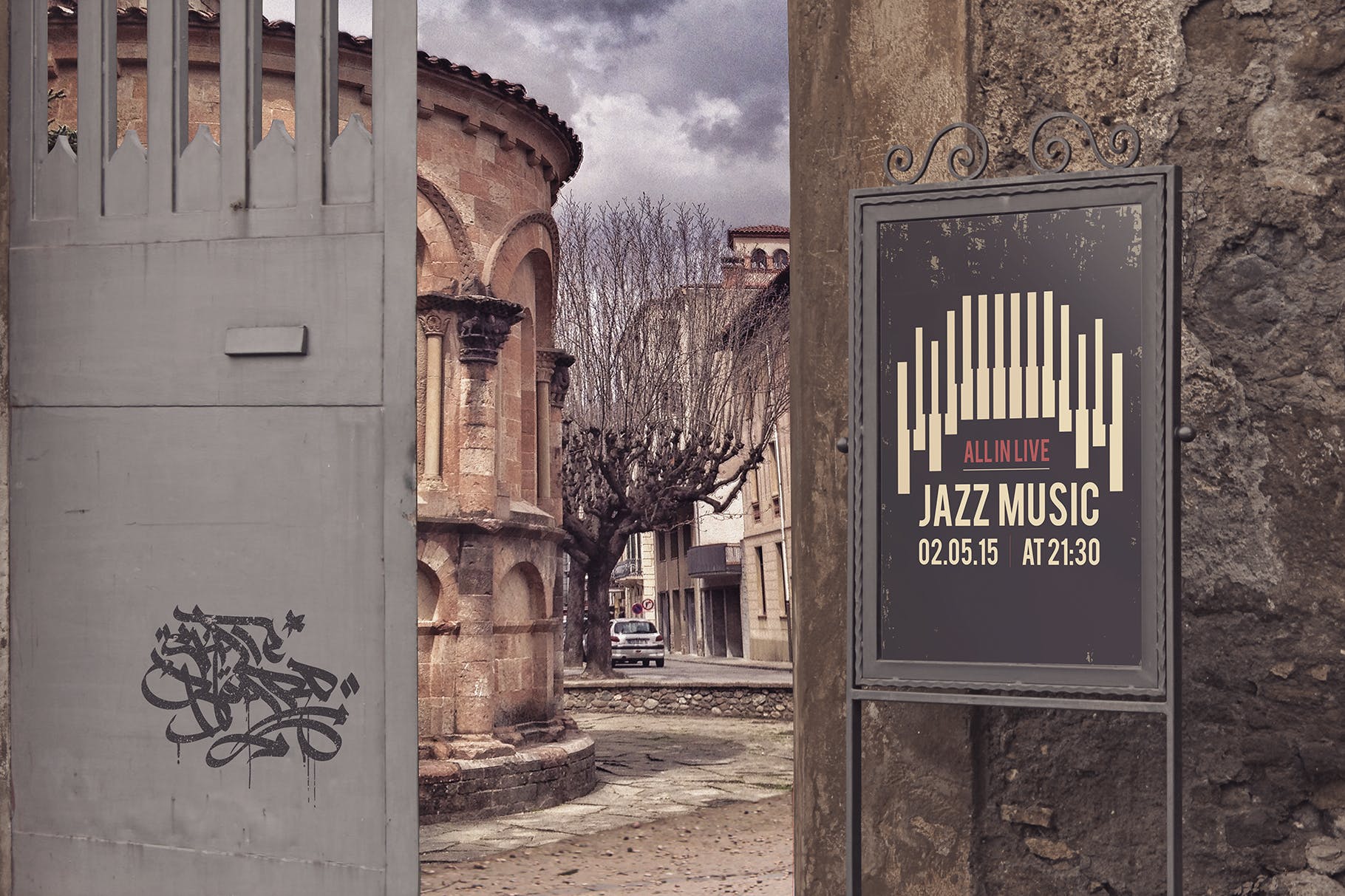 入口处海报/告示张贴效果图样机模板 Entrance Backgrounds Poster Mockup插图(2)