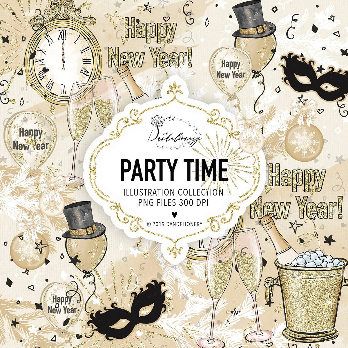 派对时光主题水彩手绘图案素材库精选设计素材 Party Time design插图(2)