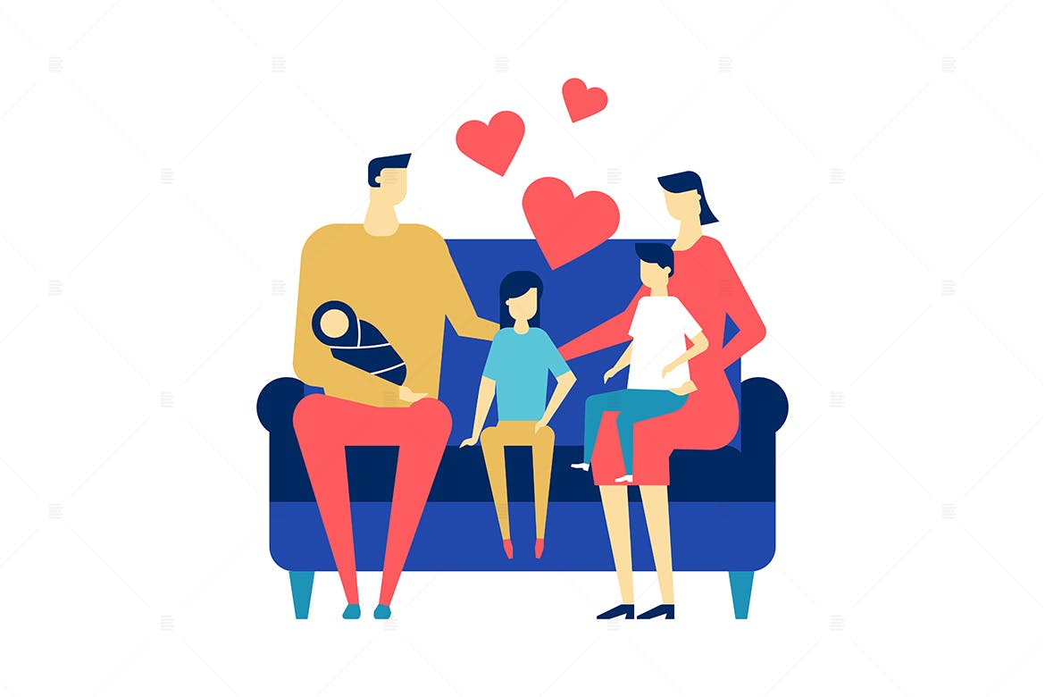 幸福家庭主题扁平设计风格矢量插画 Happy family – flat design style illustration插图(1)