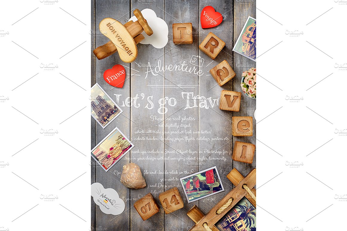旅行主题照片卡样机 Travel Theme Styled Mockup插图(5)