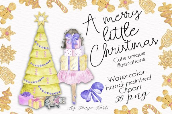 圣诞节快乐手绘水彩剪贴画合集 A Merry Little Christmas Collection