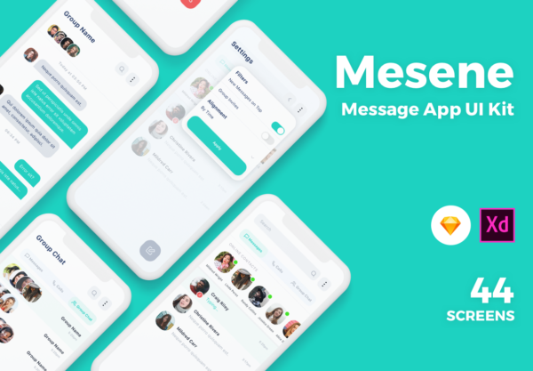 素材库下午茶：简单的消息类APP UI KIT套装下载[Sketch,XD]