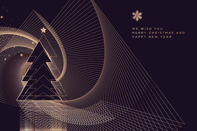 圣诞节&2019新年多线图图形圣诞树矢量背景素材 Merry Christmas and Happy New Year 2019插图(1)