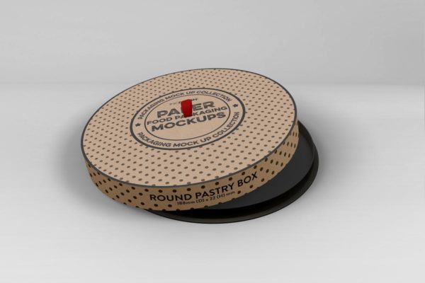 圆纸盒蛋糕盒外观包装设计样机 Paper Round CakeBox Packaging Mockup