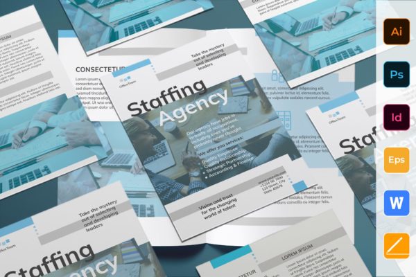 人力资源市场双页宣传单设计模板 Staffing Agency Flyer