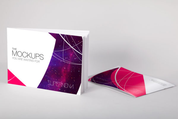 软封产品目录产品手册封面&amp;封底设计PSD样机01 Softcover Landscape Catalog PSD Mockup 01