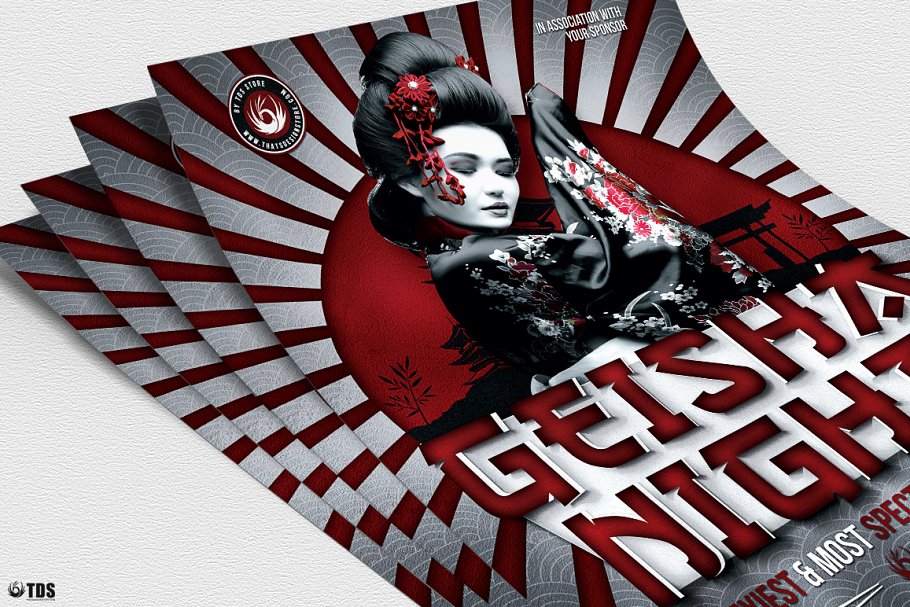 日本艺妓演出传统活动PSD传单模板V6 Geisha Night Flyer PSD V6插图(4)