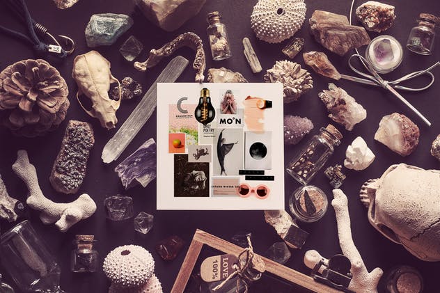 复古工作室场景顶视图样机 Vintage Atelier Top View Mockups插图(1)