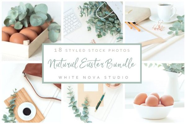 绿色复活节博客设计场景样机模板 Greenery Easter Bundle