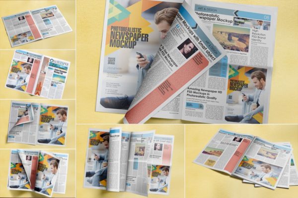 逼真新闻报纸排版设计展示样机 Photorealistic Newspaper Mockups