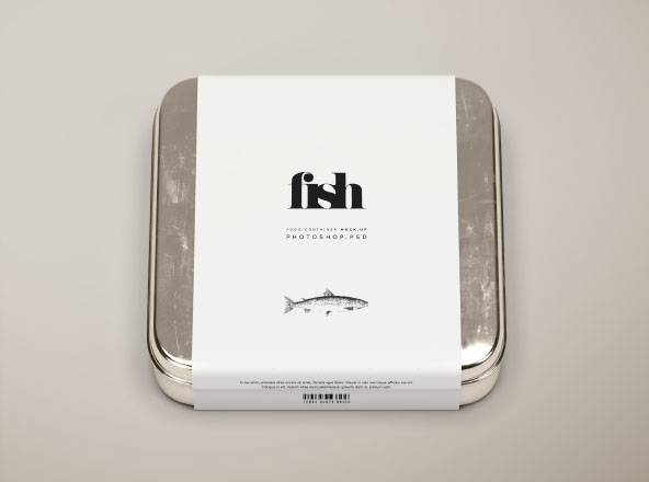 方形金属食品包装盒设计PSD样机模板 Square Metal Food Container Mockup – PSD
