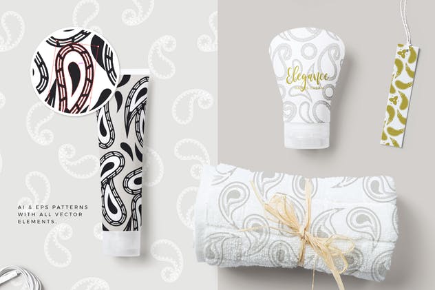 现代佩斯利涡纹旋花呢无缝图案纹理 Modern Paisley Seamless Patterns插图(1)