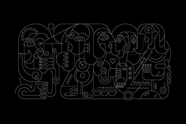 线条艺术矢量肖像图形素材库精选设计素材 Portrait of Five Persons line art vector