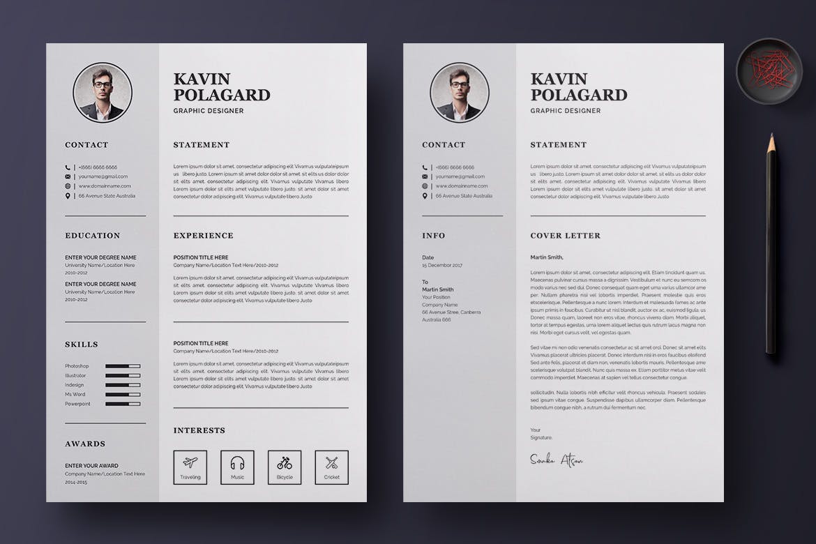 经典两列式排版风格电子素材库精选简历模板v1 Clean Resume / CV Template插图(2)