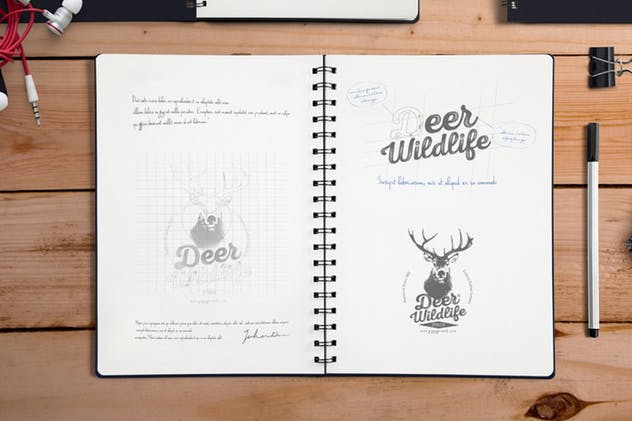 高端品牌精装活页记事本样机 5 Notebook Mockups With Movable Elements插图(4)