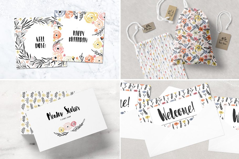 超级手绘花卉&叶子元素大礼包 Floral mega-bundle: 1267 elements插图(1)