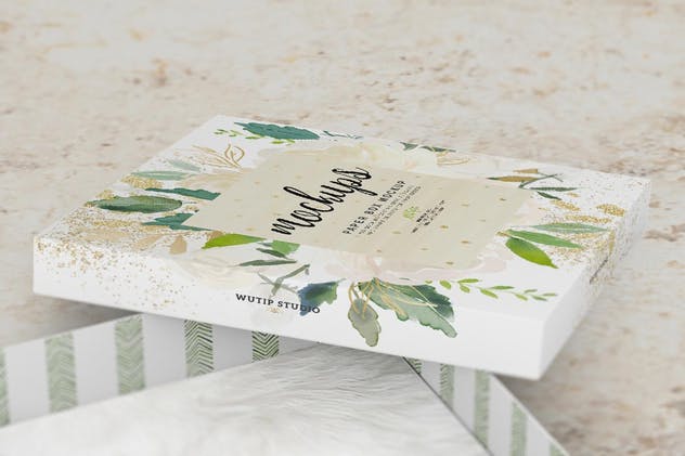 高端方形纸制首饰盒样机 Square Paper Jewelry Box Mockup插图(11)