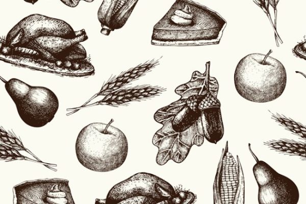 秋季农作物素描植物剪贴画素材 2 Vector Autumn Patterns